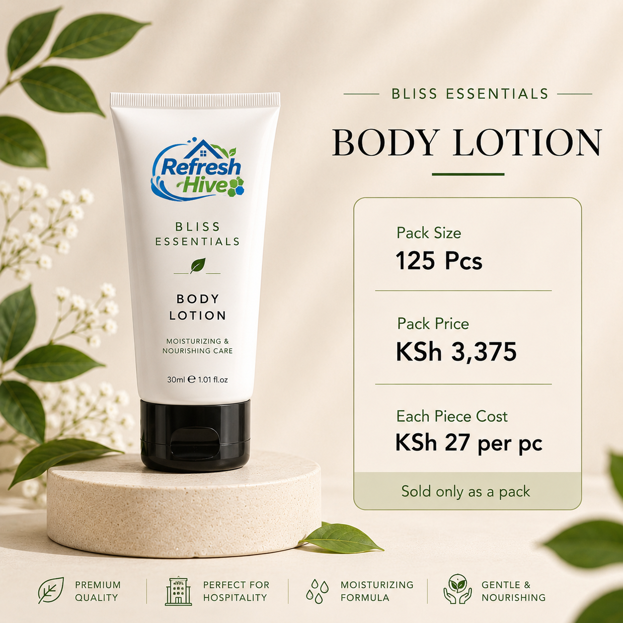 Premium Hotel Body Lotion 30ml for Hotels Resorts and Airbnb Kenya